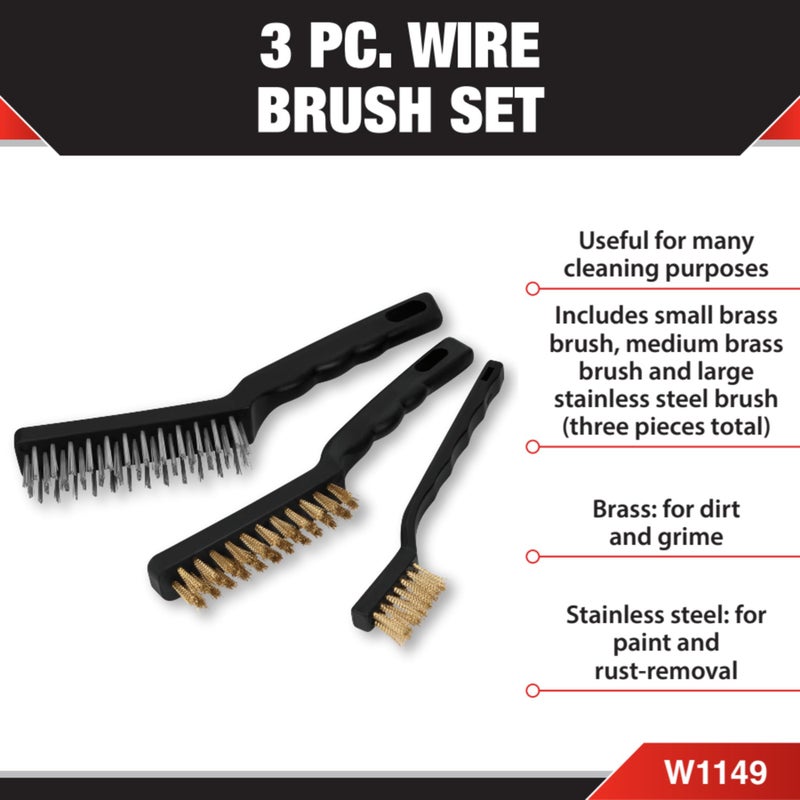 Performance Tool W1149 3-Piece Brass and Stainless-Steel Wire Brush Set - Image 2